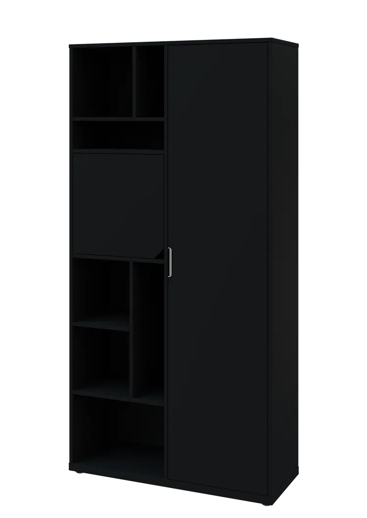 KSR6-83 P skříň šatní, 1x výsuvné ramínko, dvířka, niky, 2053x1022x400 mm, provedení pravé, černá